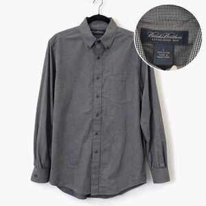 Brooks Brothers Button Down Shirt Men L Gray Check 100% Cotton Classic Fit